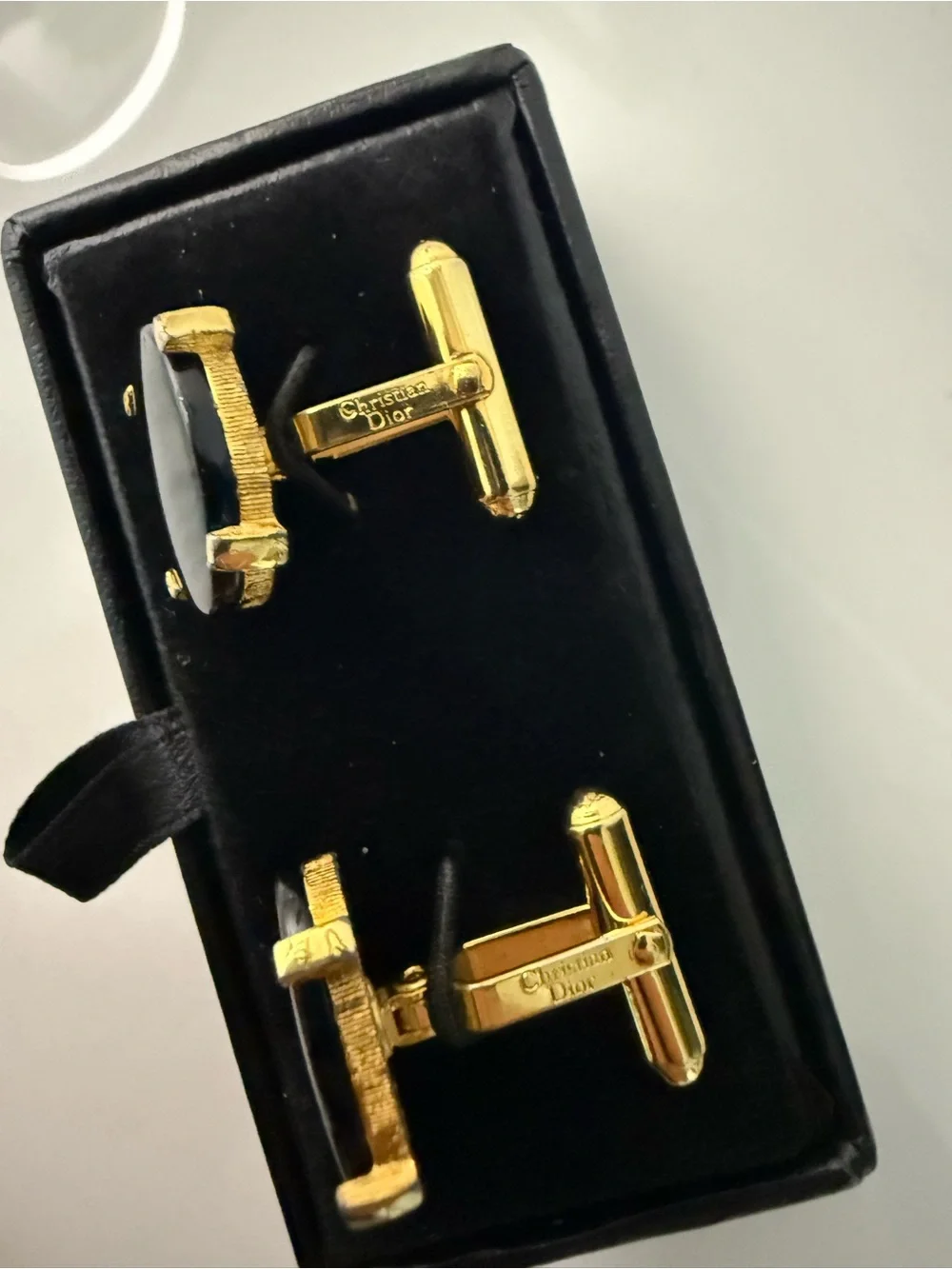 Christian Dior Gold Tone & Black Cufflinks